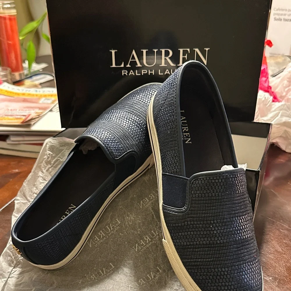 Women Lauren Ralph Lauren Textured Navy Loafers - Picture 1 of 6